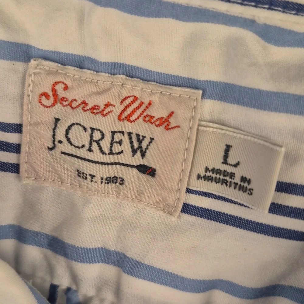 J CREW Secret Wash White Blue Striped Cotton Mens Large Short Sleeve Shirt NEW - Picture 4 of 9